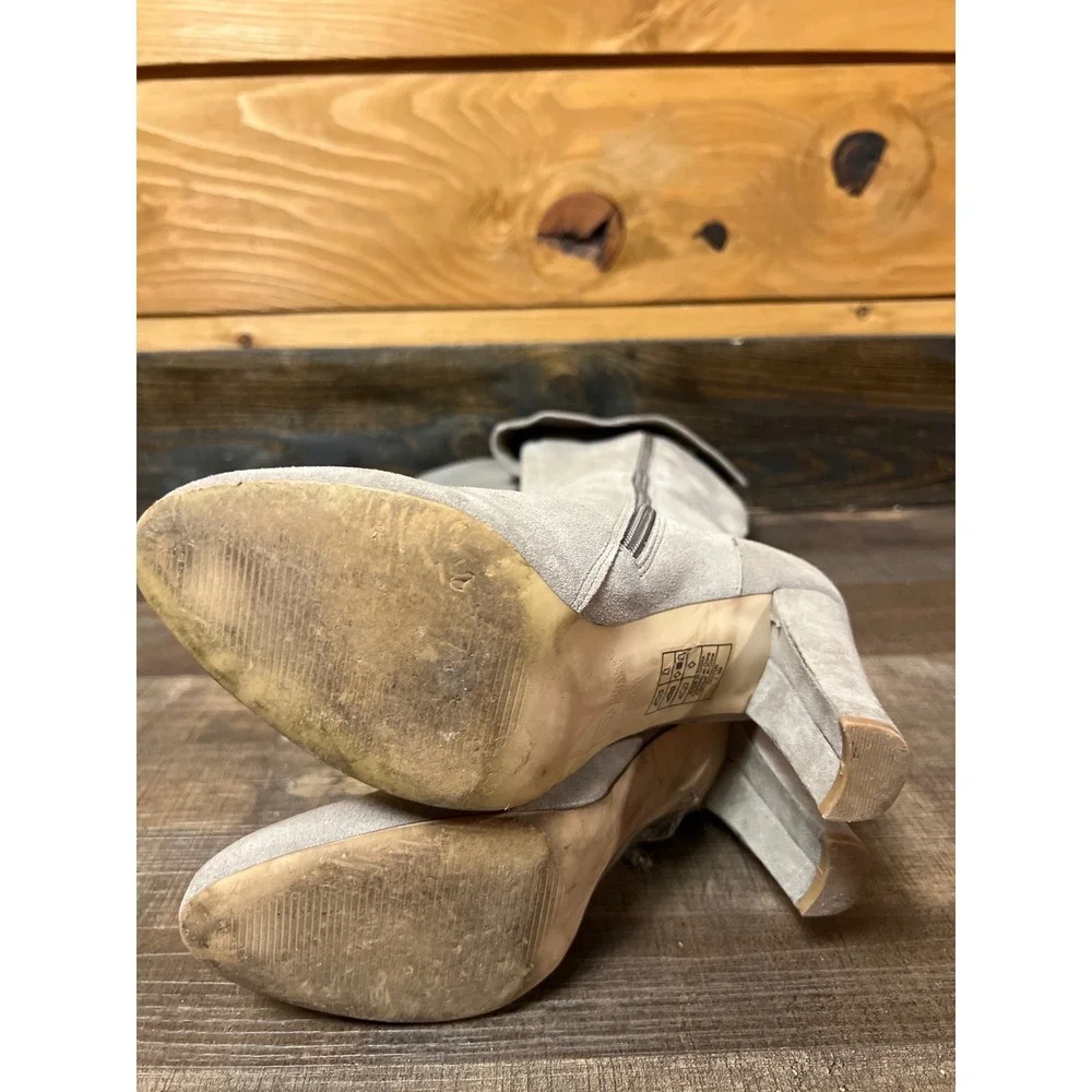 White‎ House Black Market Suede Leather Fold Over the KneeTall Boots Gray 7.5M